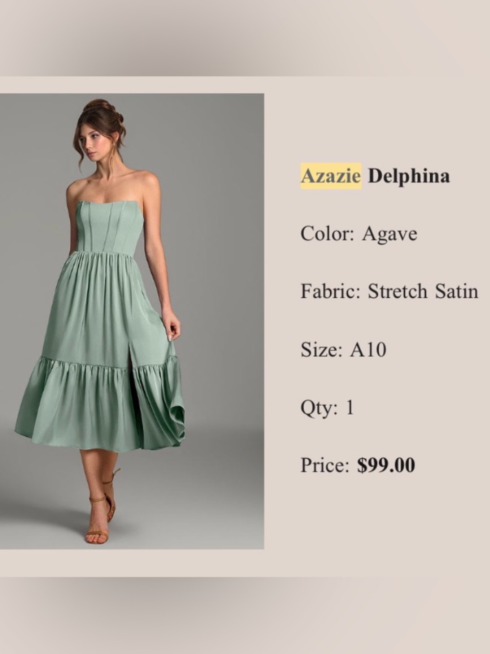 Azazie Delphina Strapless Dress in Agave Green